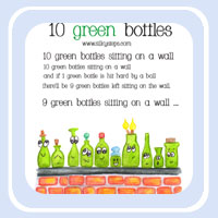 10 Green bottles printables lyrics and outdoor bowling game