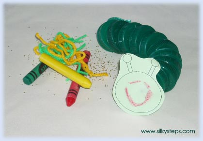 Caterpillar milk bottle lid threading activity