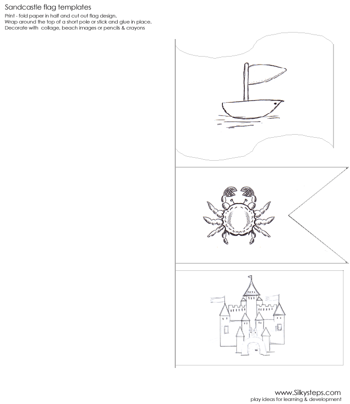 Illustrated sandcastle flags for preschool sand tray ideas