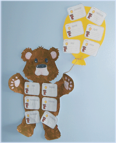 Birthday bear and balloon birthday board - preschool display notice