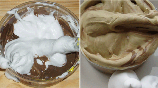 Shaving foam, glue and paint mix