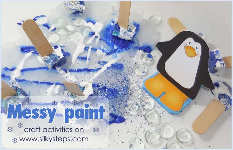 Frozen paint and gloopy snow messy play activity for preschool nursery