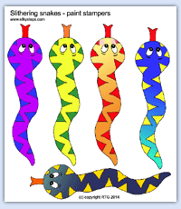Colour slithering snake templates for mark making in paint