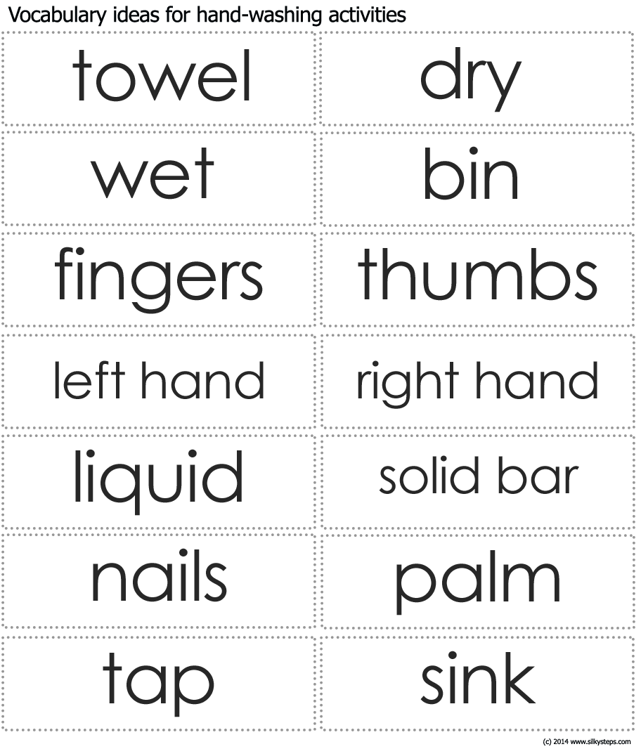 Preschool and nursery hand hygiene washing word list