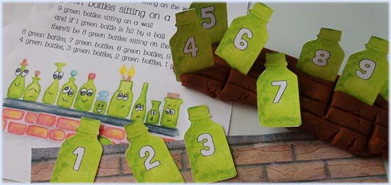 Add playdough to the 10 green bottle nursery rhyme