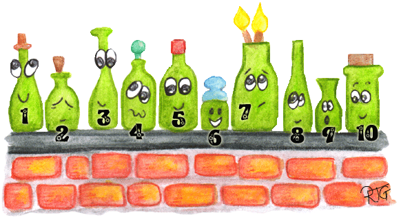 10 green bottles - numbered one to ten sitting on a wall