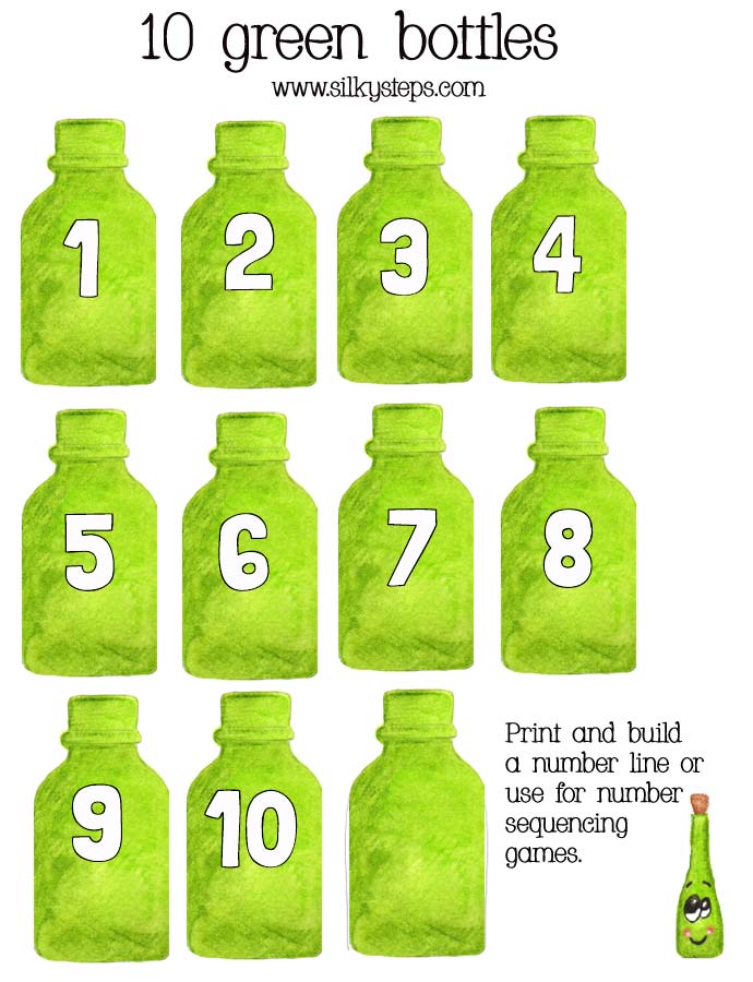 10 green bottles printable play resources for preschool number