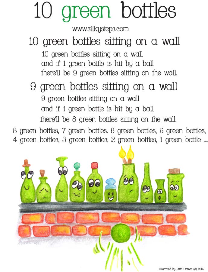 10 green bottles sitting on a wall rhyme song lyrics