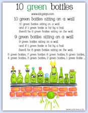 10 green bottles sitting on a wall rhyme sheet printable