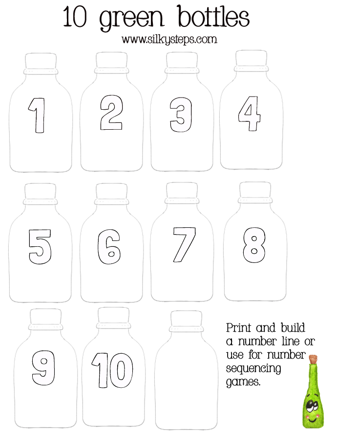 Outline numbered bottles for preschool rhyme activities