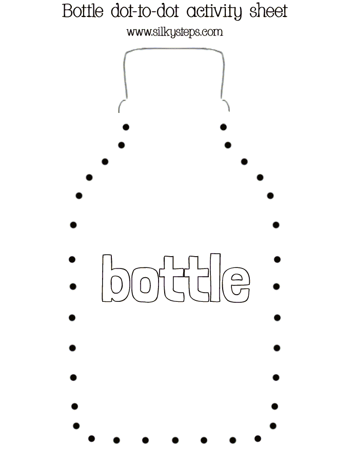 Dot to dot bottle line drawing - outline template for craft collage colouring activities