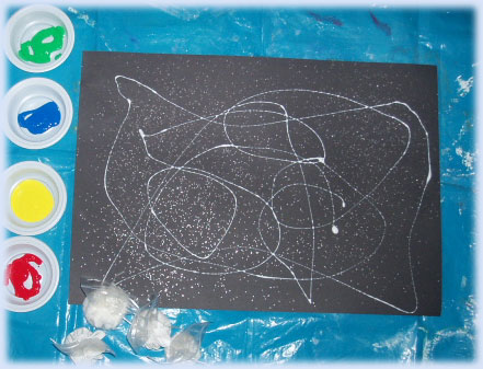 Firework activity - paper, paint, glue, glitter, splatts