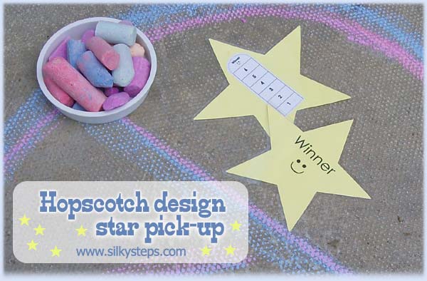 Play hop, jup, step activities with traditional and personalised mark made game design