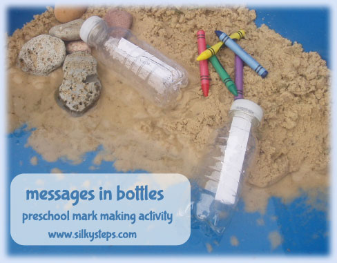 Preschool mark making activity - messages in bottles