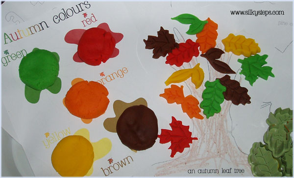 Autumn leaf playdough colours - preschool nursery seasonal activity