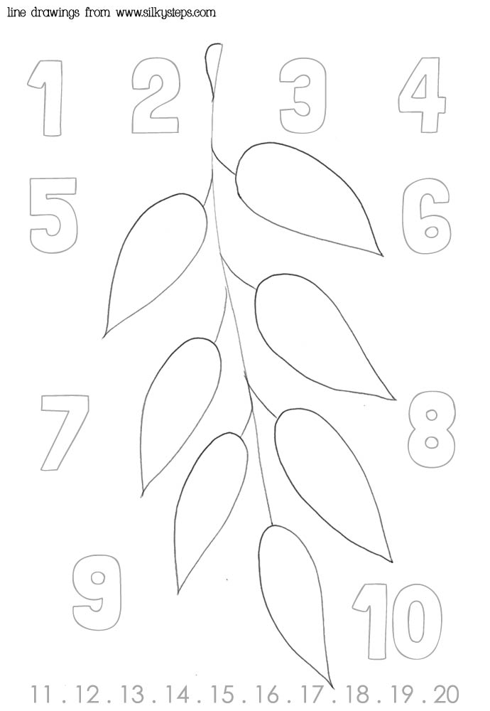 Spray of leaves with numbers for preschool playdough and counting activities