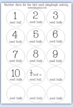 Number allocation discs for bird seed playdough activity