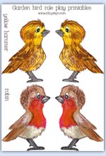 Yellow hammer and Robin garden bird printable role play characters