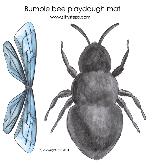 Bumble bee playdough mat - colour filled underbody and wings for dough construction