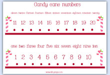 Candy cane themed number line 1 to 20 for preschool counting and maths activities