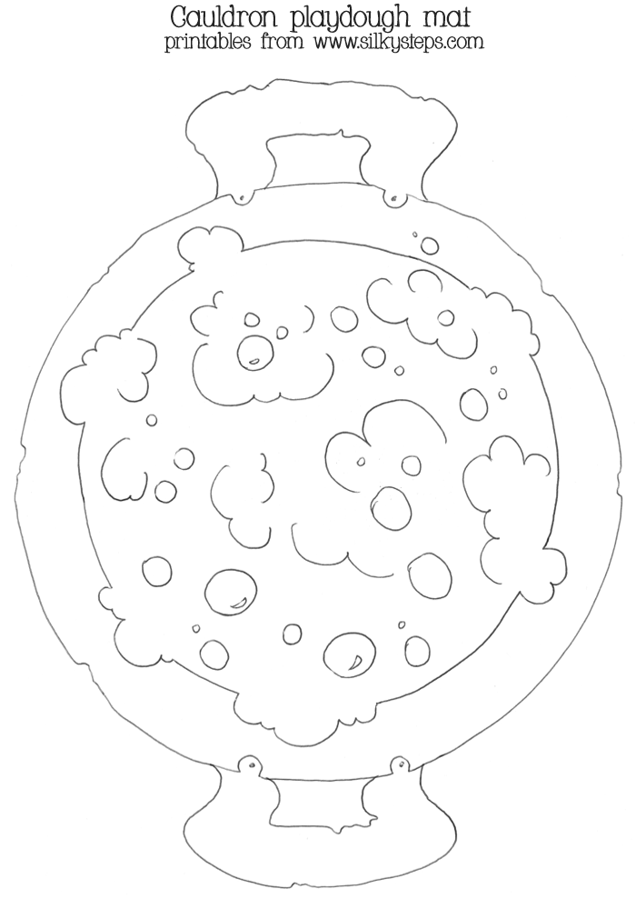 Outline cauldron drawing template for colour fill activities - top down view