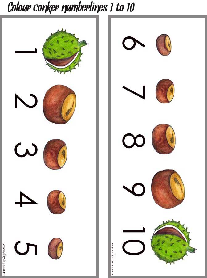 Colour conker numberline 1 to 10