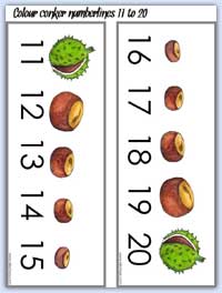 Colour conker numberline 11 to 20