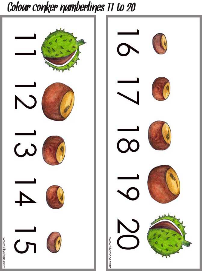 Colour conker numberline 11 to 20
