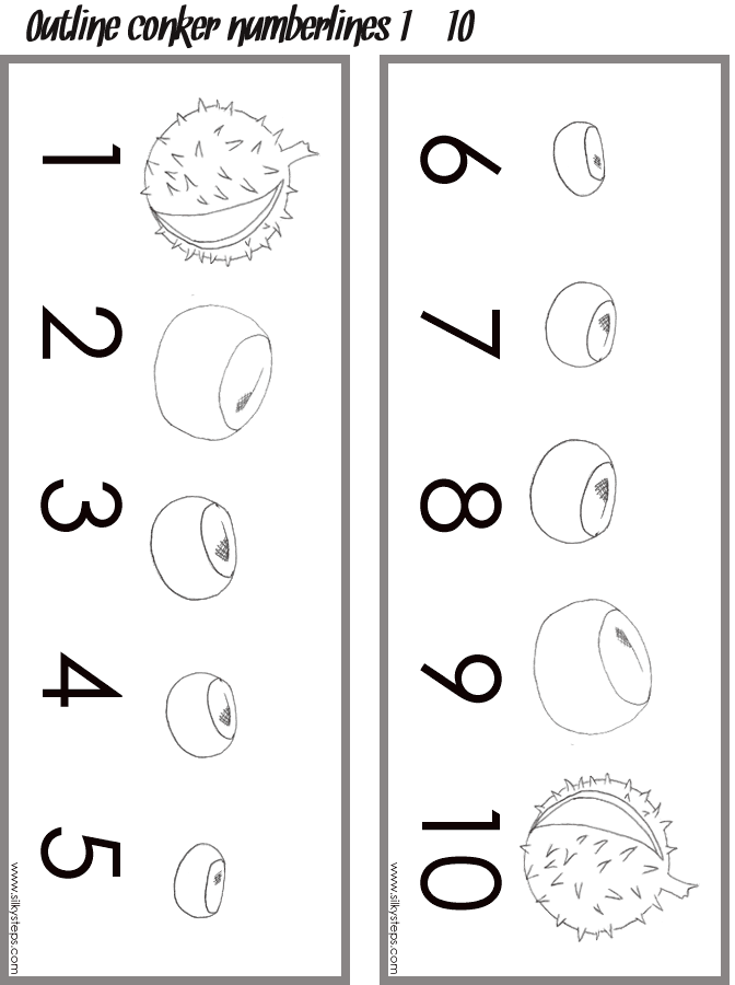 Outline conker numberline 1 to 10