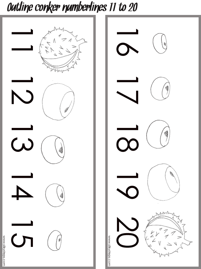 Outline conker numberline 11 to 20