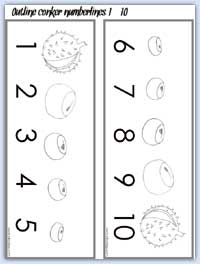 Outline conker numberline 1 to 10