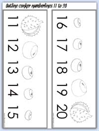 Outline conker numberlines 11 to 30