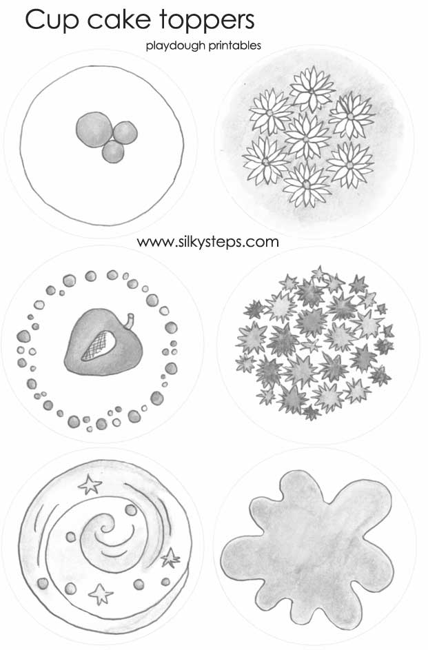 Cup cake toppers for colour filling and playdough activities