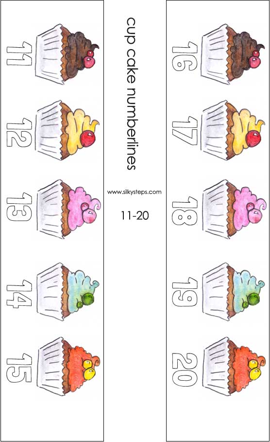 Cup cake numberline 11 to 20 for number and quantity activities