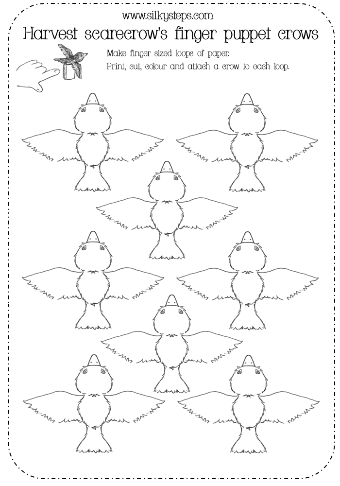 Crow outline templates to make bird finger puppets