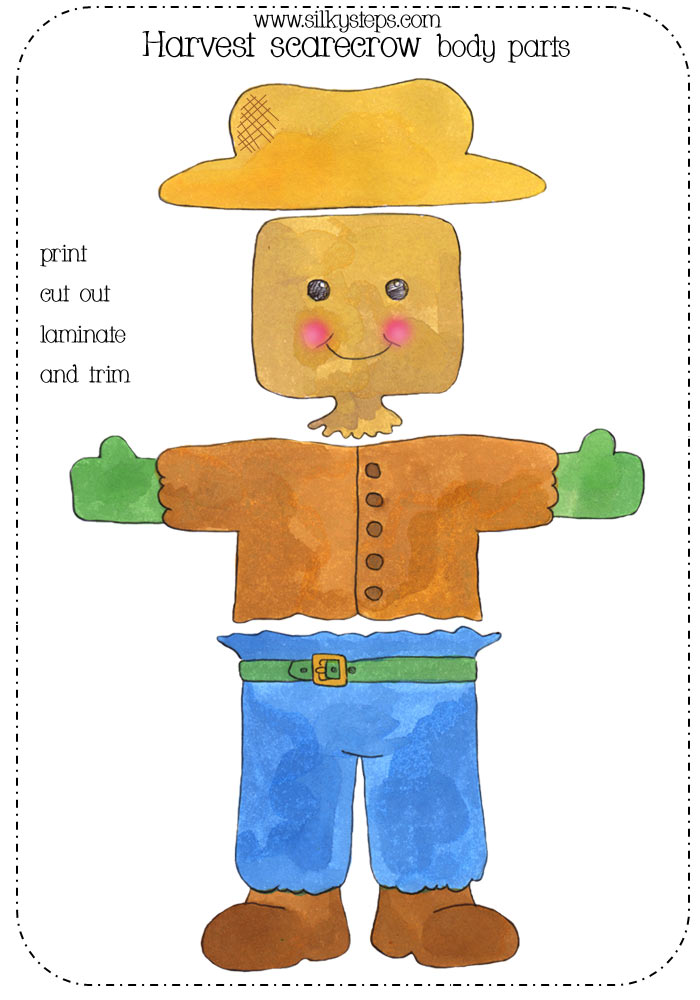 Colour harvest scarecrow printable pictures for preschool playdough activities