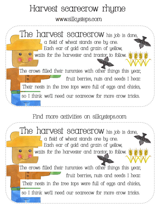 The Harvest Scarecorw preschool nursery rhyme card printable