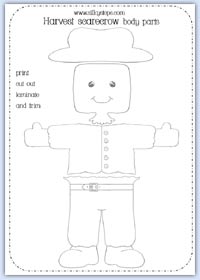 Line drawn body pieces to fit into the harvest scarecrow's outline printable