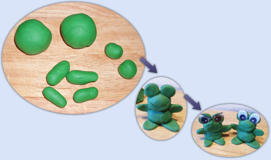 Roll, mould and attach - build frogs with smile and frowns