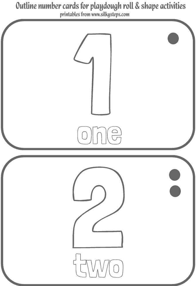 1 - 2 number outline cards - quantity and text for playdough activities