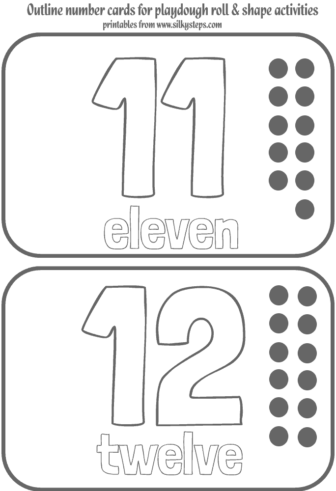 11 - 12  number outline cards - quantity and text for playdough activities