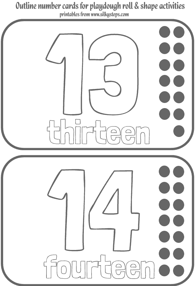 13 - 14  number outline cards - quantity and text for playdough activities