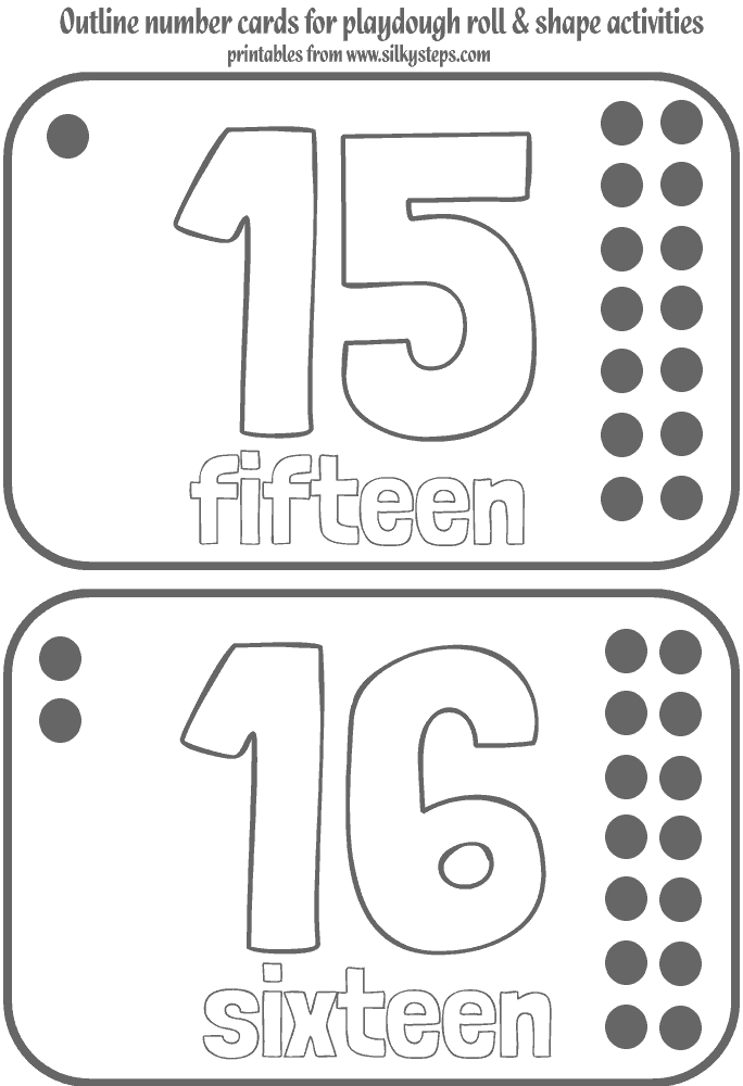 15 - 16 number outline cards - quantity and text for playdough activities