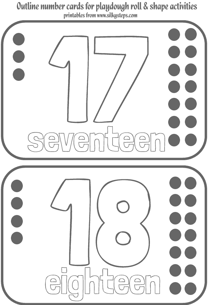 17 - 18 number outline cards - quantity and text for playdough activities