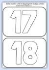 Outline number cards 17 and 18