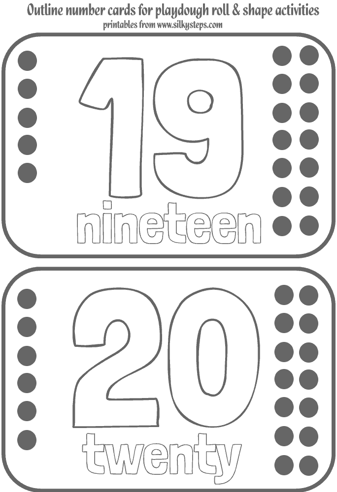 19 - 20 number outline cards - quantity and text for playdough activities
