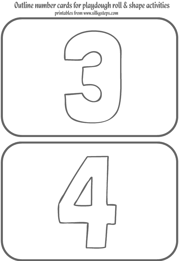 Number outline cards for 3 three and 4 four