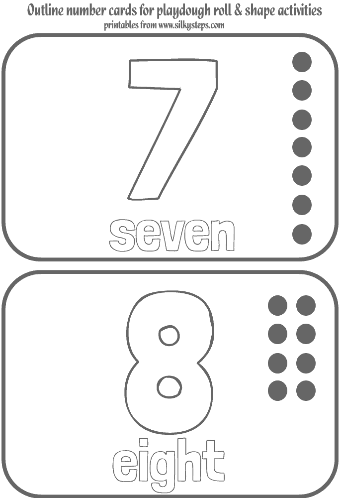 7 - 8  number outline cards - quantity and text for playdough activities