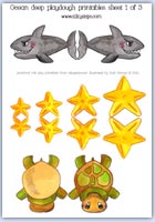 Sharks, starfish and turtles live in the sea