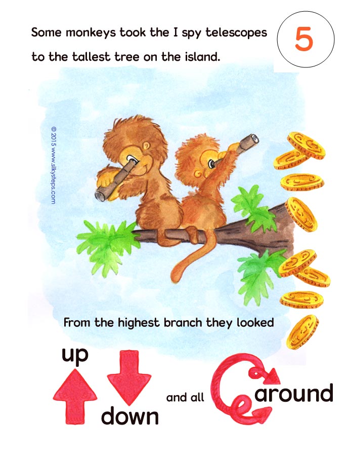 Page 5 of Parrot Squawk and the monkey pirates story printable - &copy;2015 RTG www.silkysteps.com